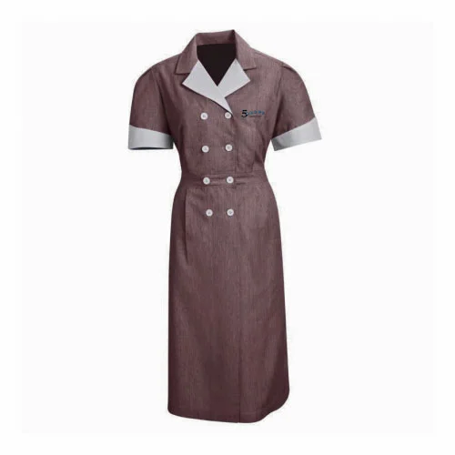 Brown Janitorial Uniform Cardigan Logo Customized